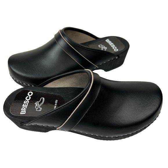Bresco Richmond  Black Leather Wooden Clogs NEW Size EU 42, US W 11.5, M 9 - Picture 11 of 13
